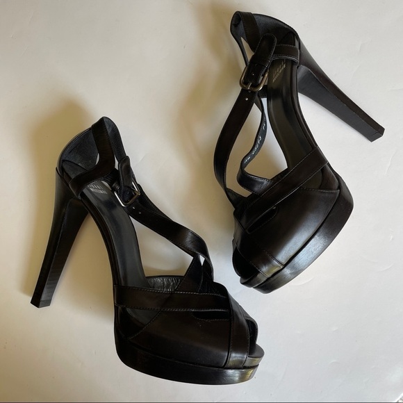 Stuart Weitzman Black Strap Platform High Heels - Picture 7 of 13